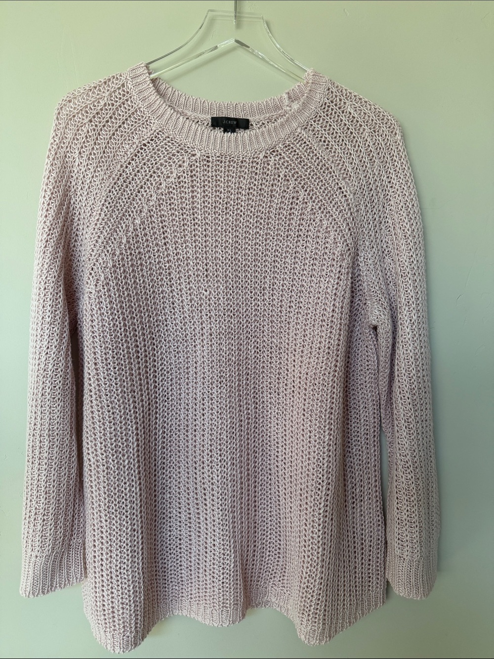 Ann Taylor Pale Pink Loose Weave Beachy Coastal Linen Crew Neck Sweater s XL